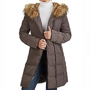 NWT Cole Haan Faux Fur-Trim Hooded Quilted Jacket